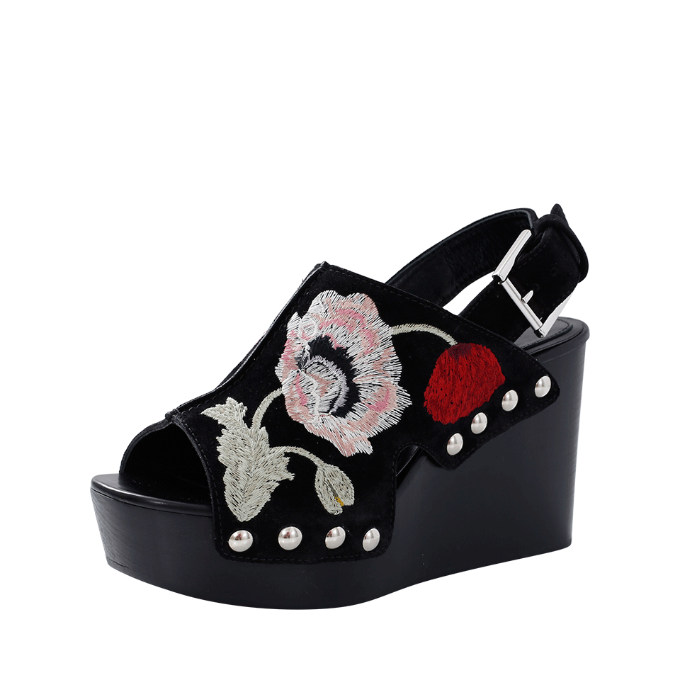 ALEXANDER MCQUEEN-Embroidered Suede Clog Wedge-