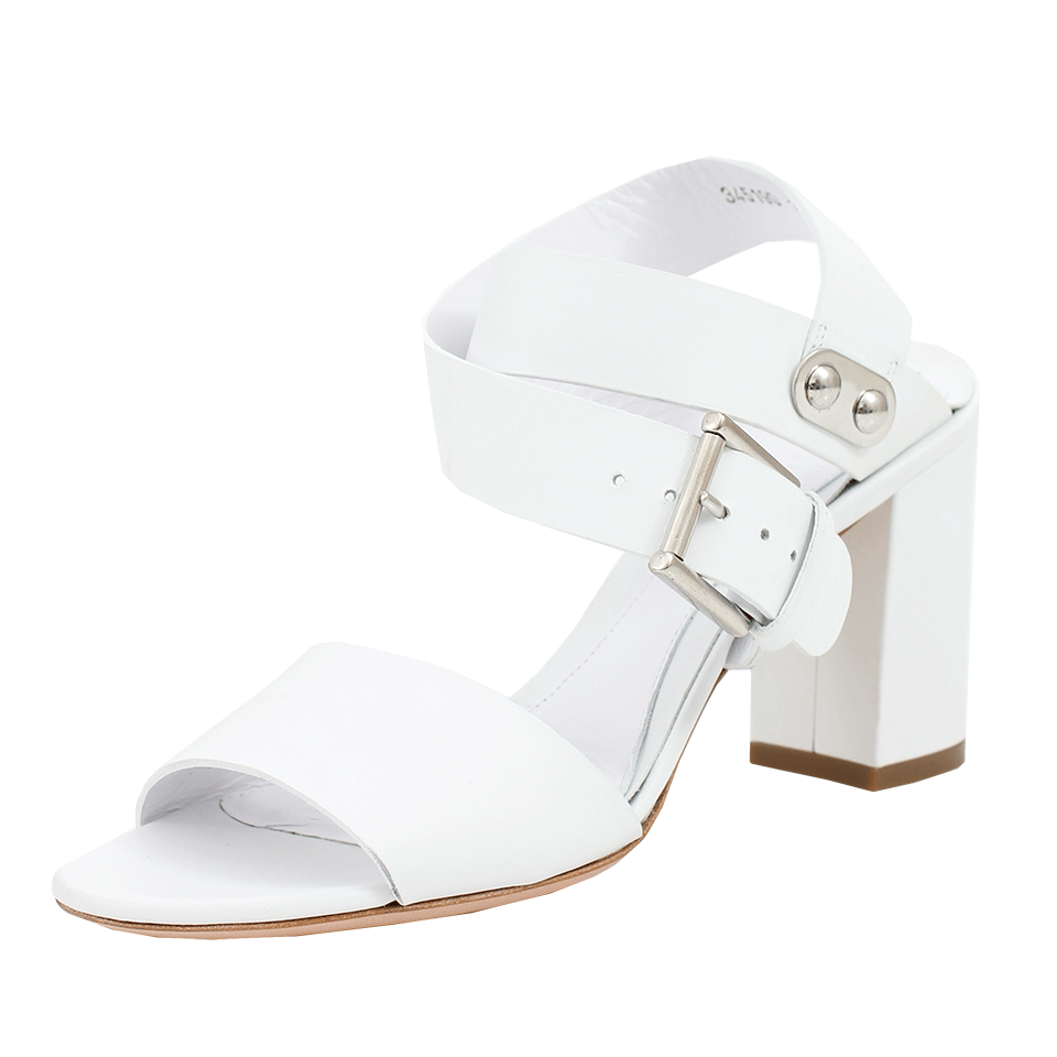ALEXANDER MCQUEEN-White Block Heel Wide Strap Sandal-