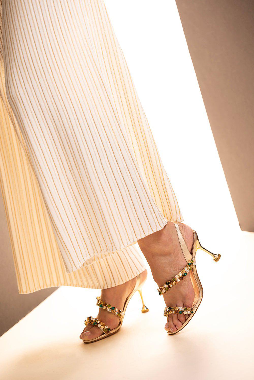 ALEXANDRE BIRMAN-Metallic Crystal Slingback Sandal-