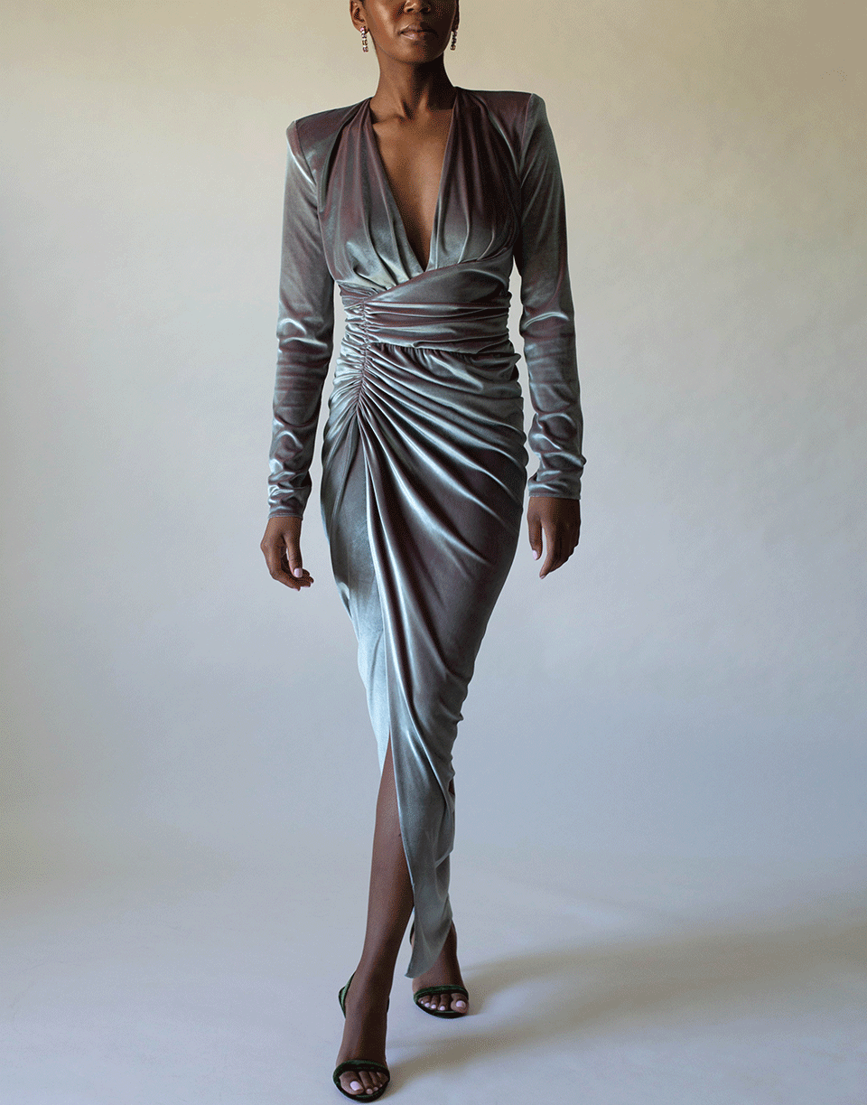ALEXANDRE VAUTHIER-Long Sleeve Deep V Velvet Dress-
