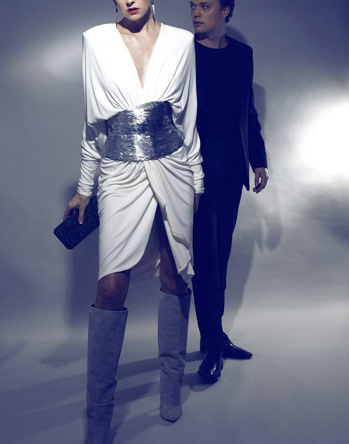 ALEXANDRE VAUTHIER-Long Sleeve Drape Knee Length Dress-