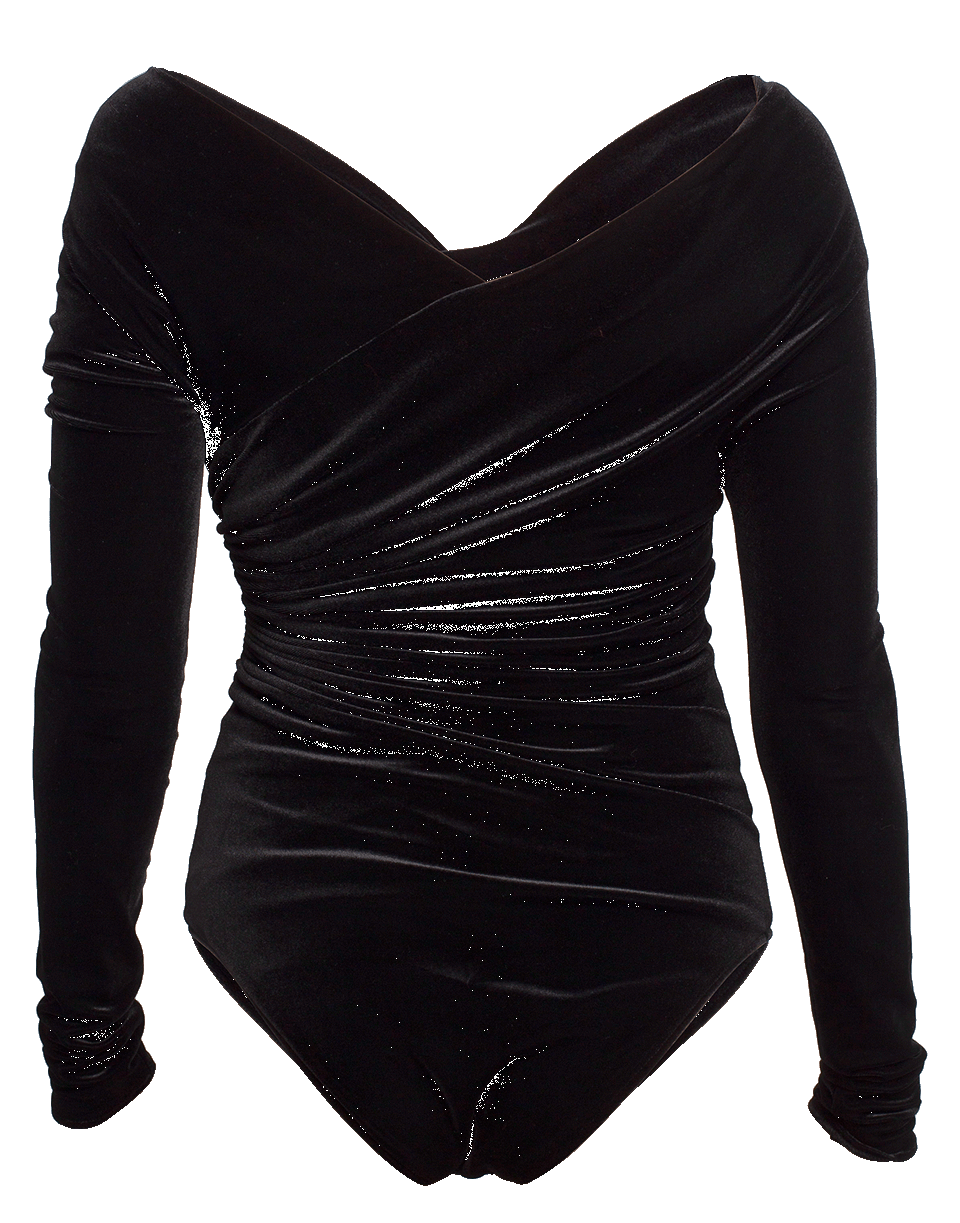 ALEXANDRE VAUTHIER-Velvet Off Shoulder Body Suit-BLACK