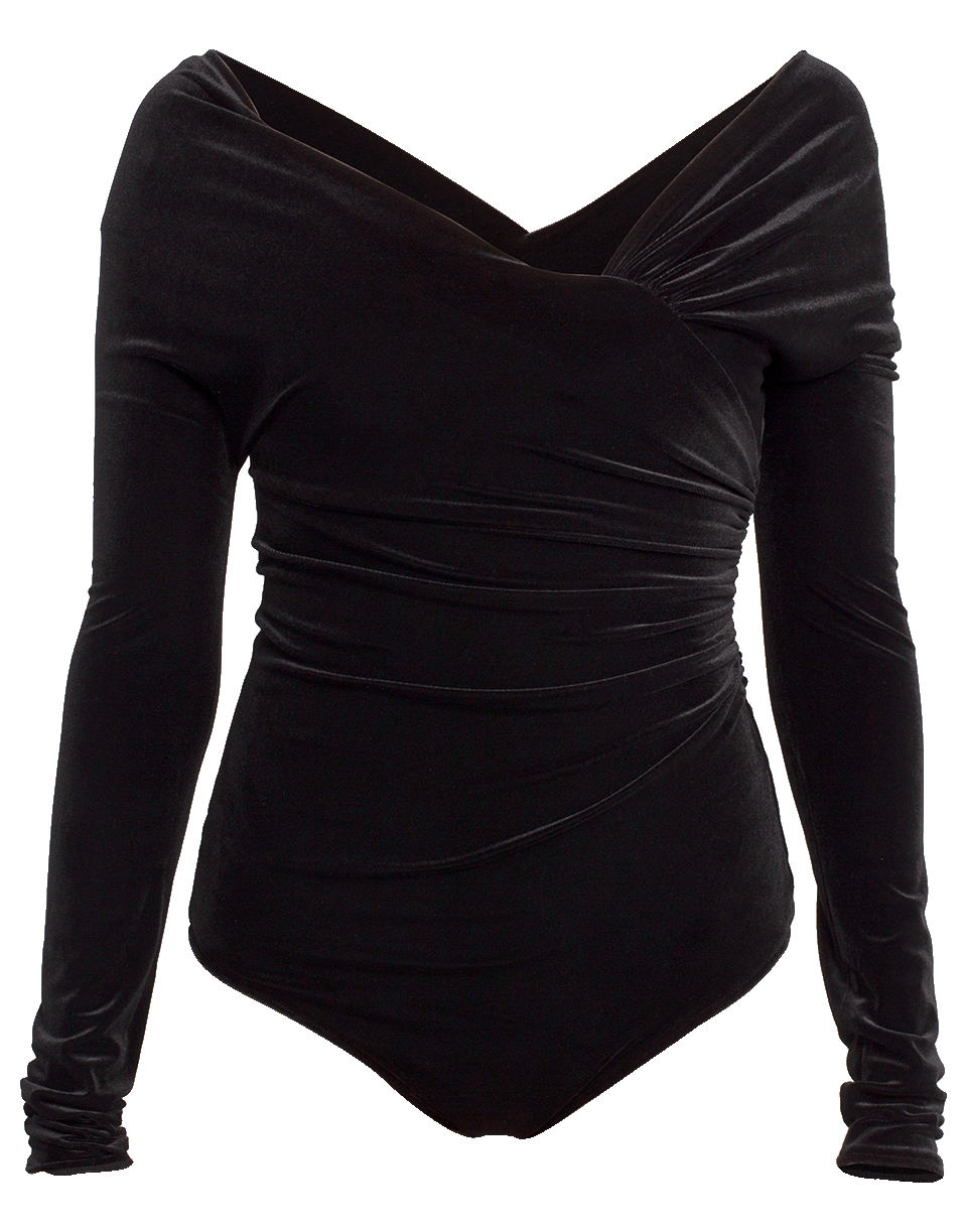 ALEXANDRE VAUTHIER-Velvet Off Shoulder Body Suit-BLACK