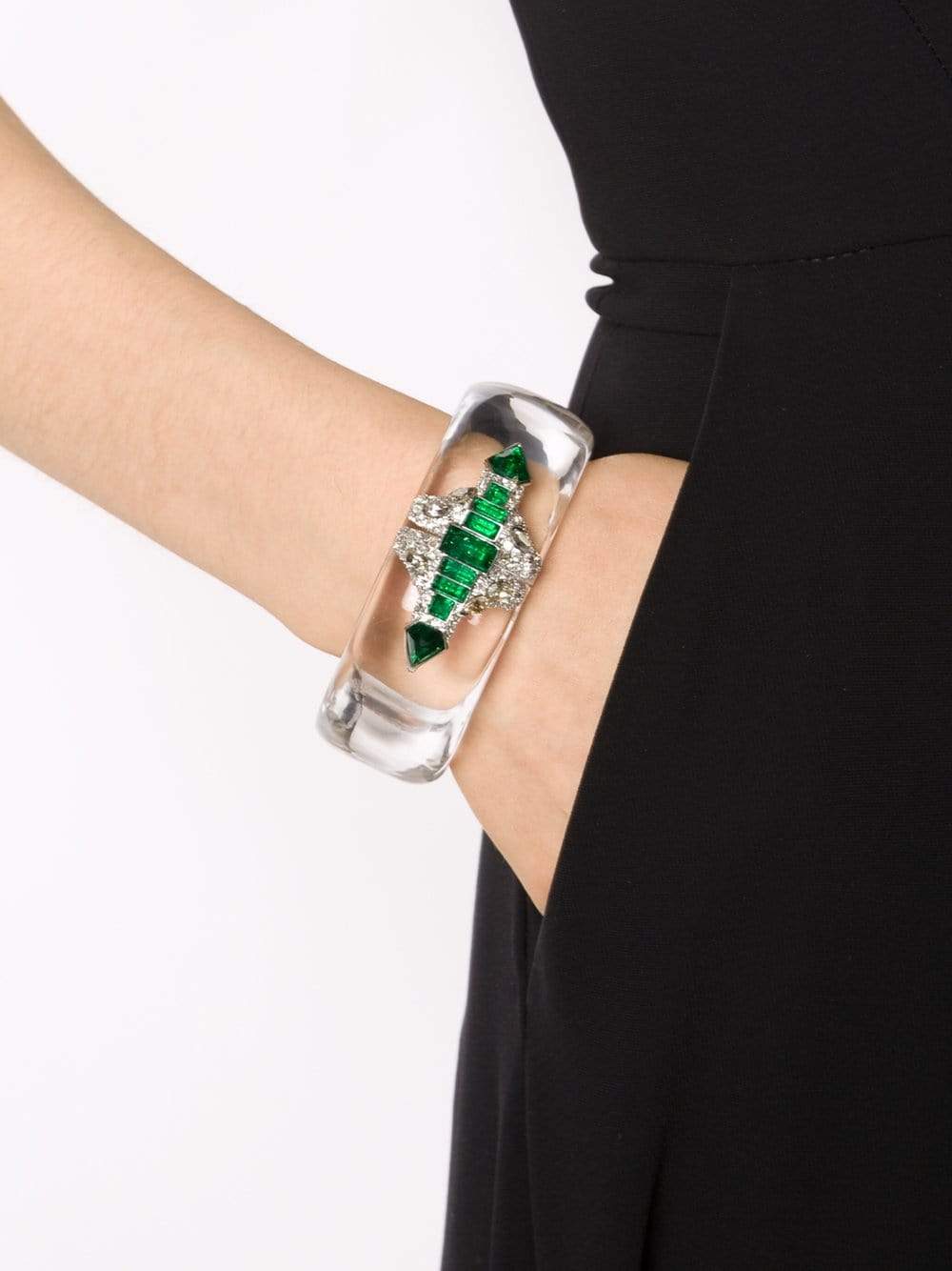 ALEXIS BITTAR-Crystal Deco Emerald Stacked Bracelet-CLEAR