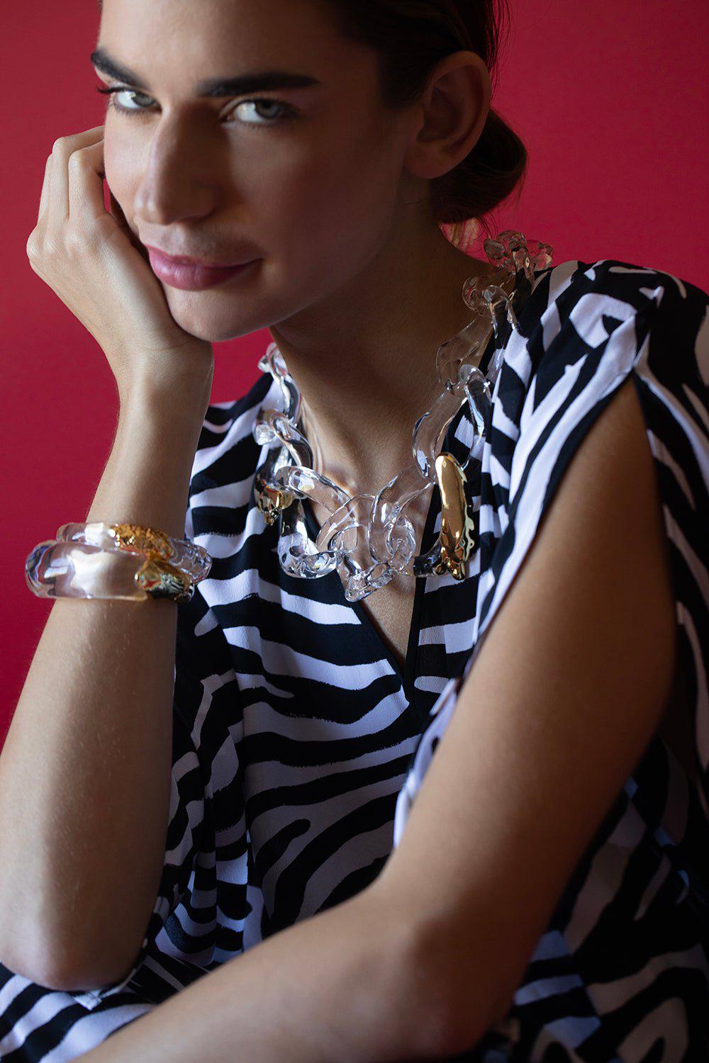 ALEXIS BITTAR-Large Molten Lucite Clear Cuff-CLEAR