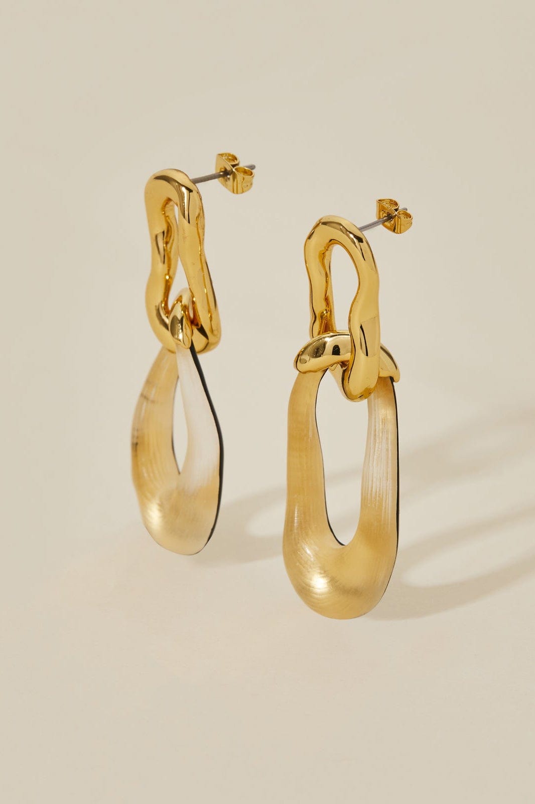 ALEXIS BITTAR-Gold Double Link Earrings-GOLD