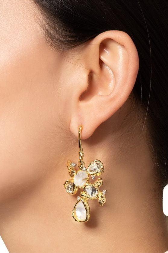 ALEXIS BITTAR-Golden Pebble Drop Earrings - Pearl-MOP