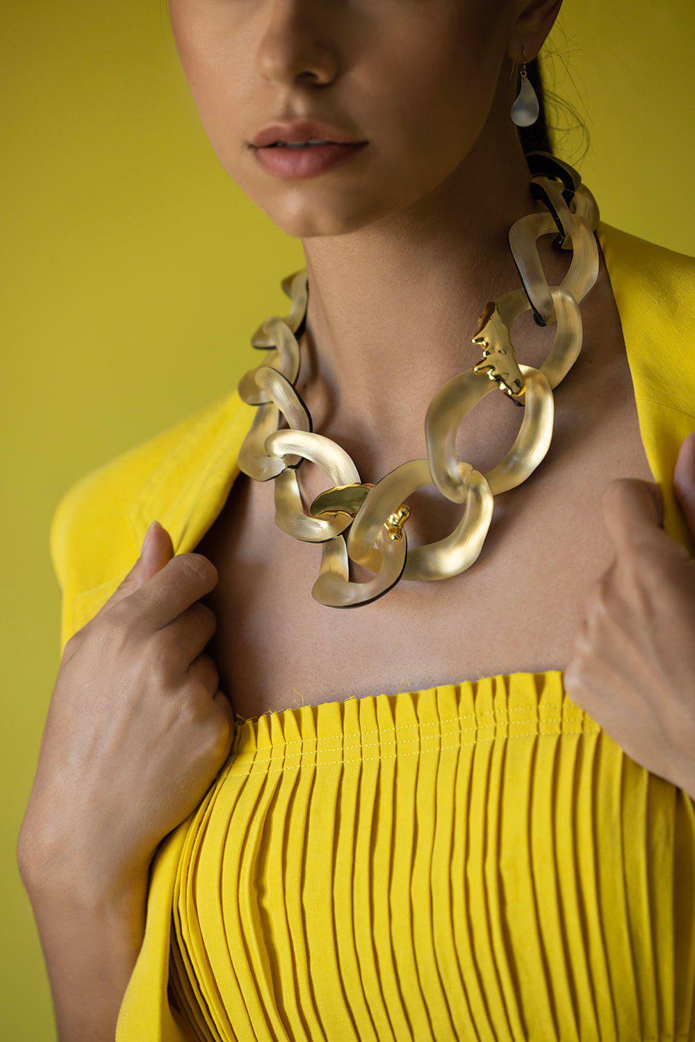 ALEXIS BITTAR-Extra Large Molten Link Necklace - Gold-GOLD