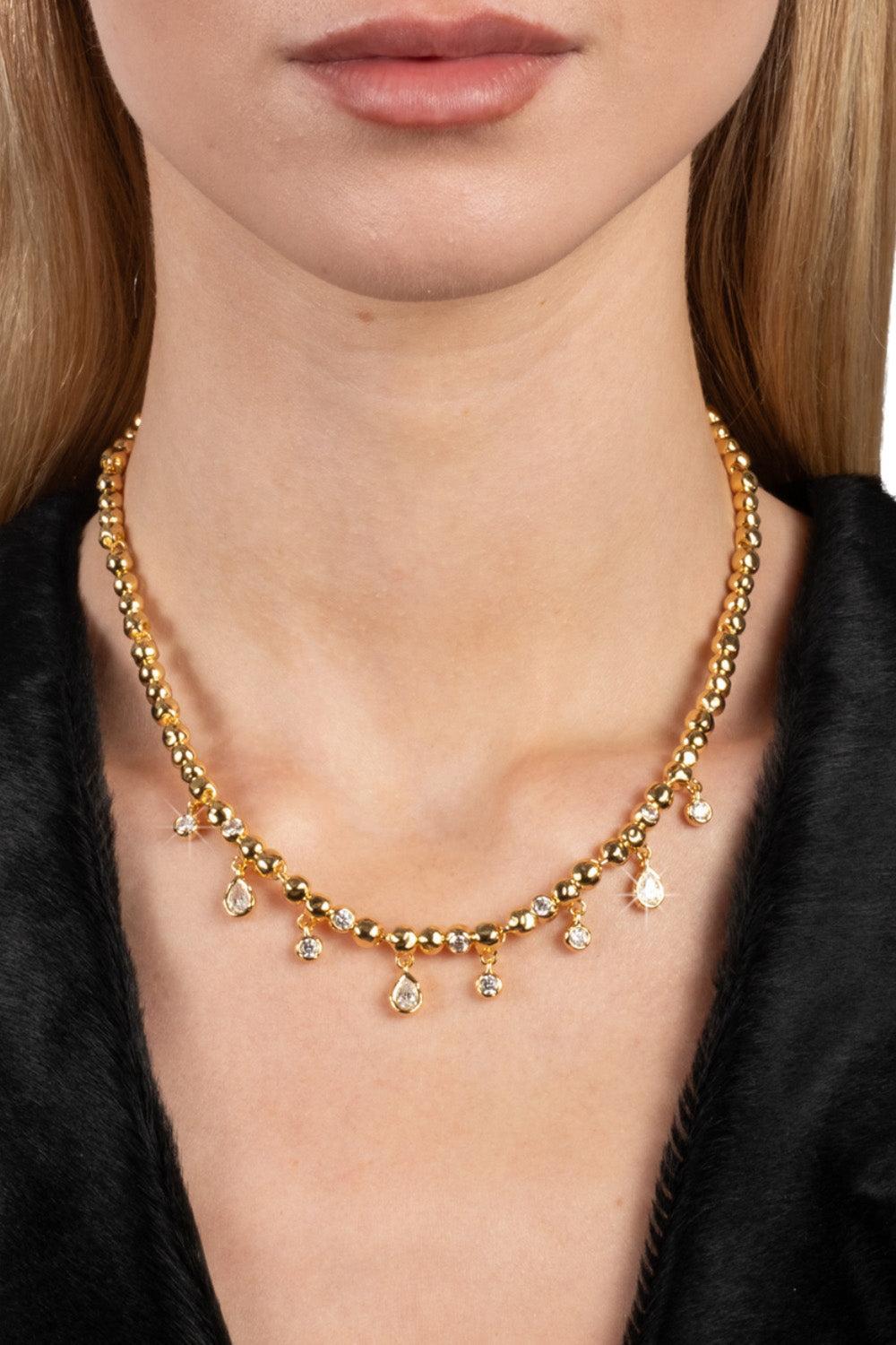 Cubic Zirconia Asterales Charm Ball Chain Necklace-YELLOW-JEWELRYBOUTIQUENECKLACE O-ALEXIS BITTAR