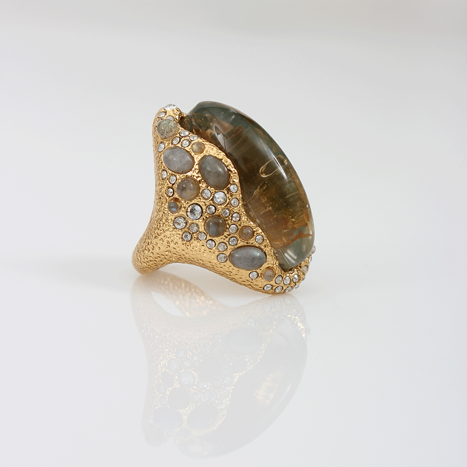 ALEXIS BITTAR-Moss Agate Doublet Ring-GOLD
