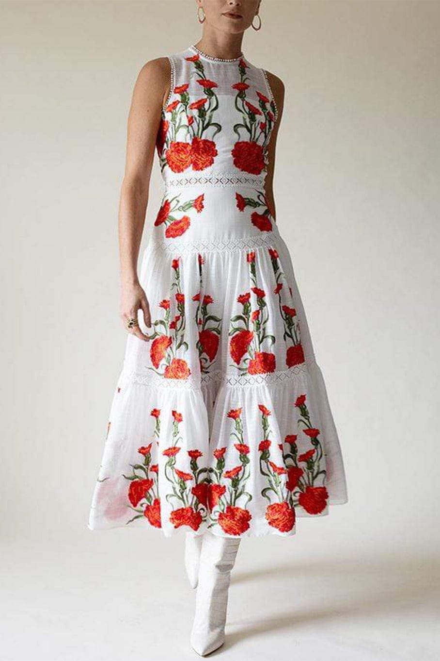 ALEXIS-Blossom Embroidered Leomie Dress-WHITE