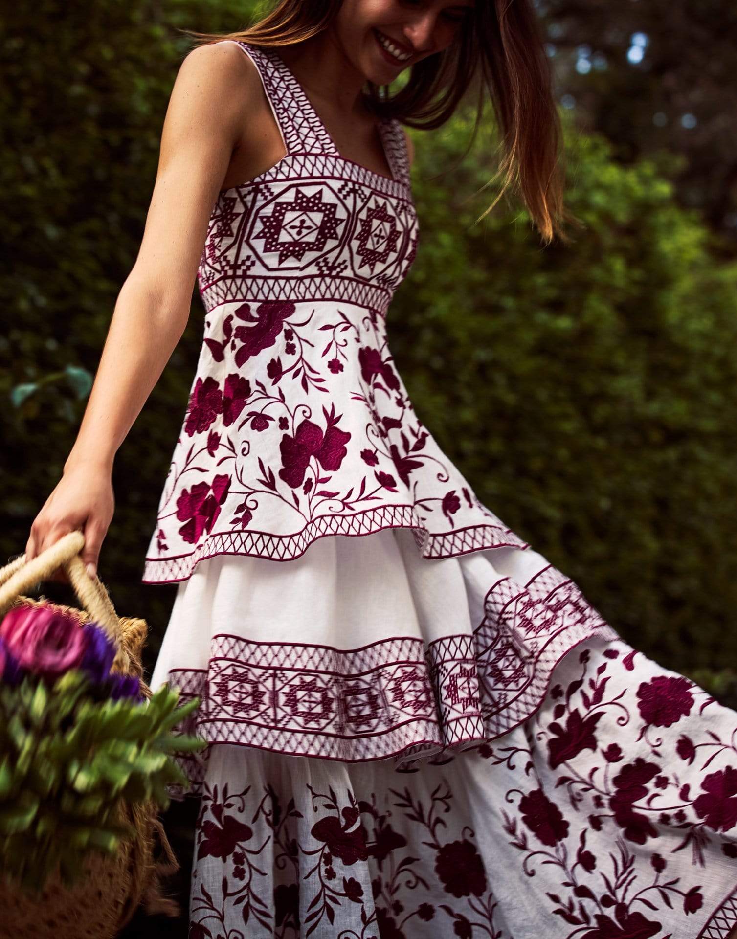 ALEXIS-Verity Print Sleeveless Embroidered Dress-