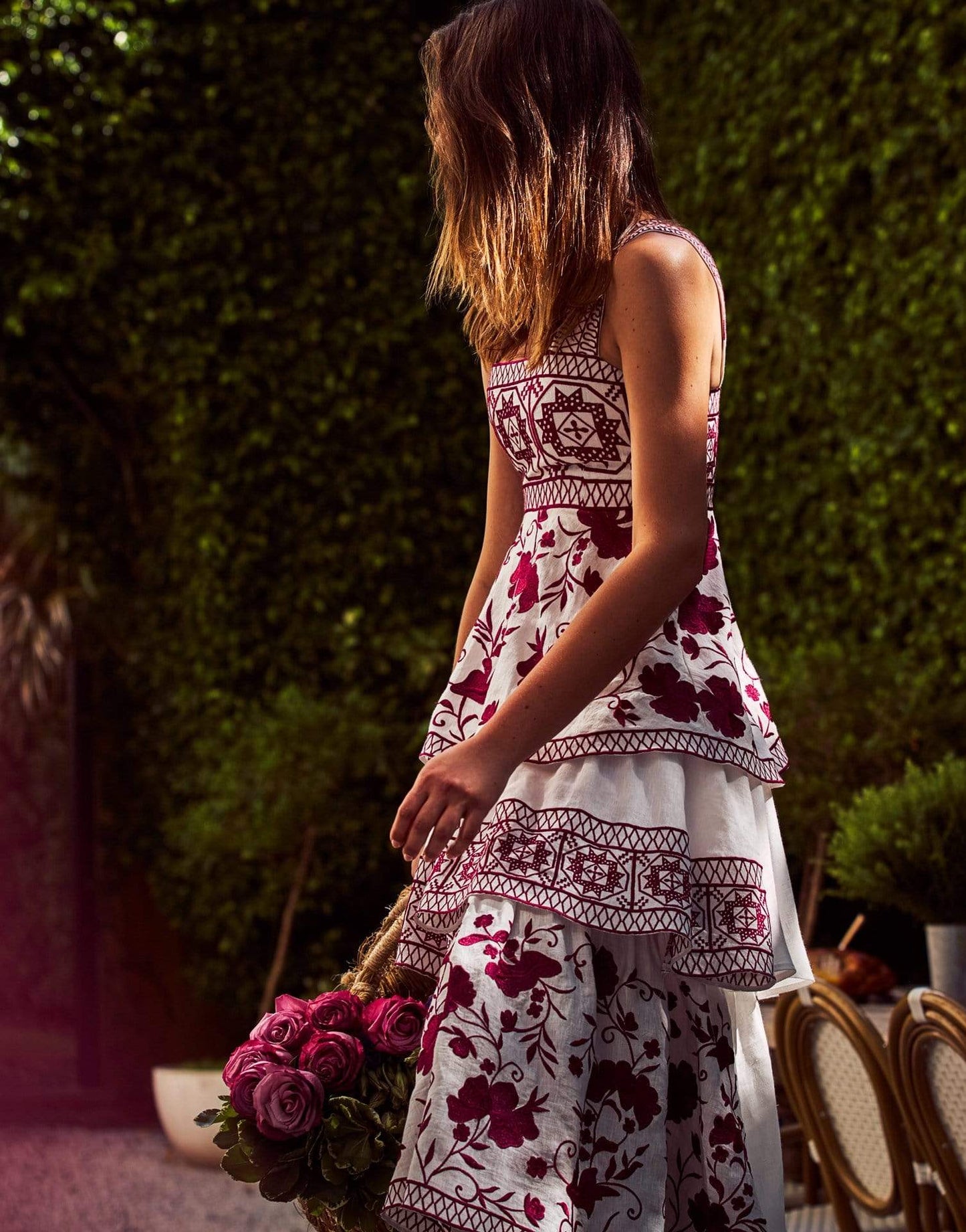 ALEXIS-Verity Print Sleeveless Embroidered Dress-