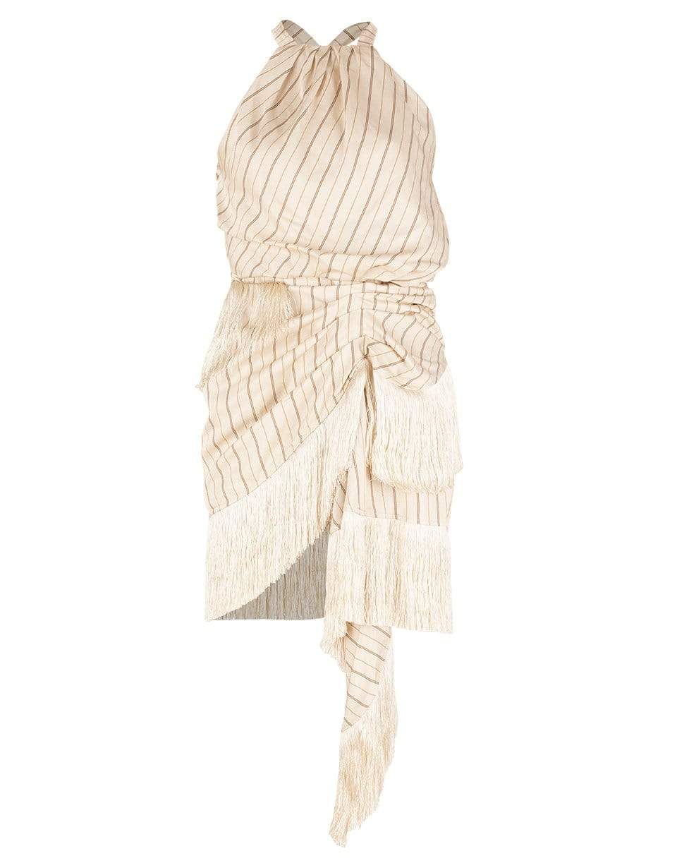 ALEXIS-Merina Fringed Striped Twill Mini Wrap Dress-