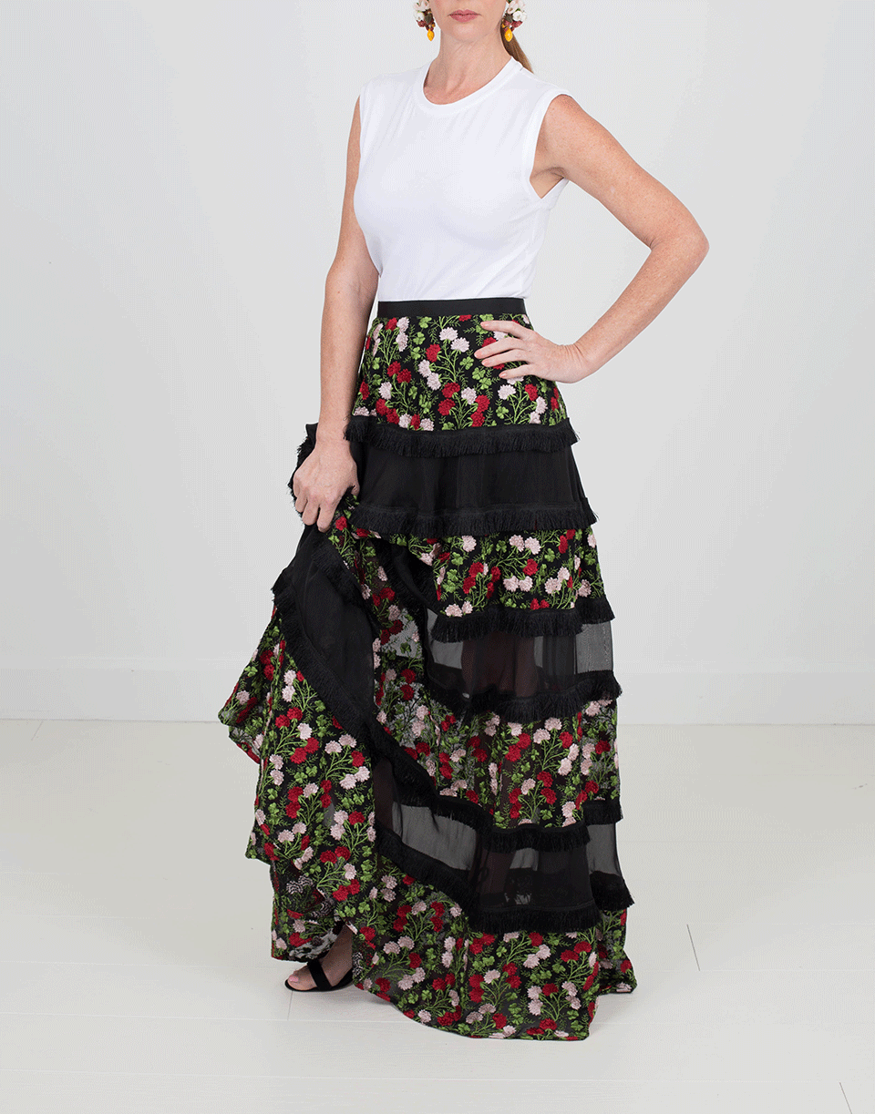 ALEXIS-Carosini Embroidered Tiered Skirt-