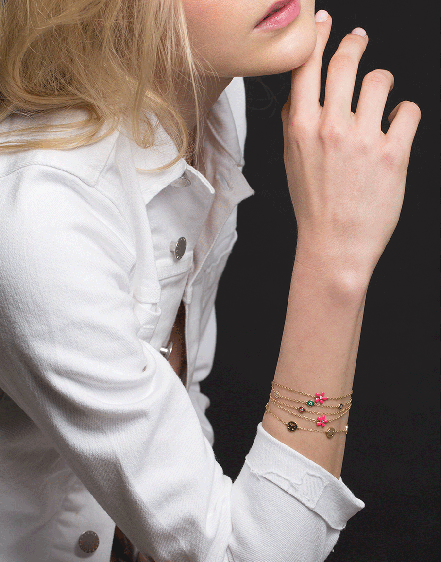 ALISON LOU-Happy and Sad Face Diamond Bracelet-YELLOW GOLD