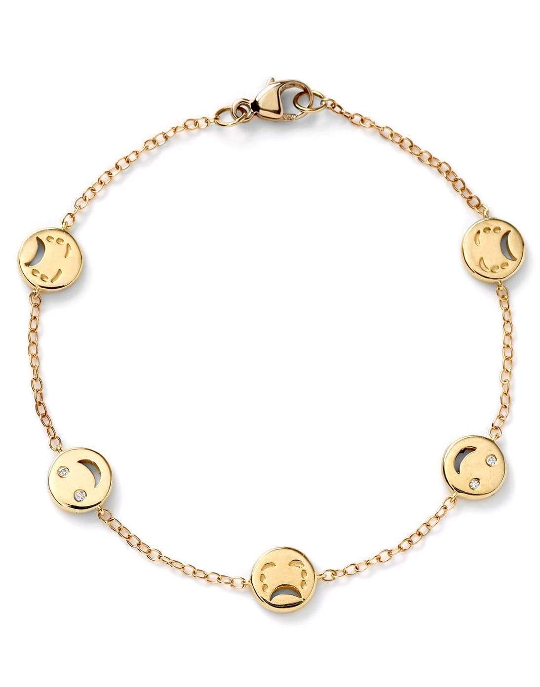ALISON LOU-Happy and Sad Face Diamond Bracelet-YELLOW GOLD