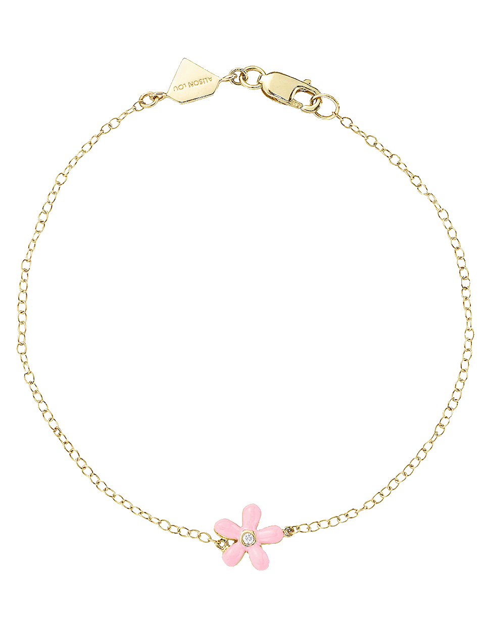 ALISON LOU-Neon Pink Enamel Wildflower Bracelet-YELLOW GOLD