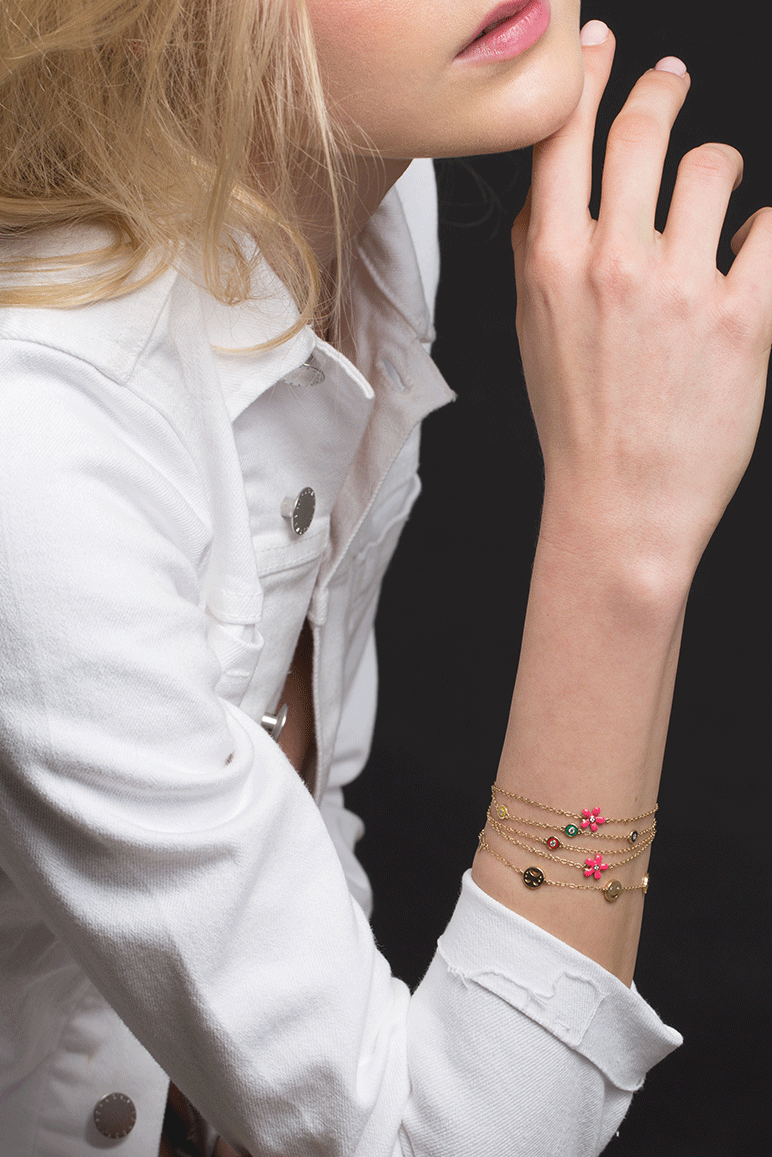 ALISON LOU-Rainbow Enamel and Diamond Bracelet-YELLOW GOLD
