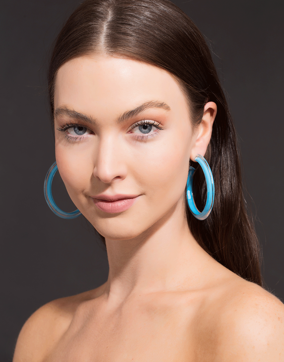 ALISON LOU-Medium Neon Blue Loucite Jelly Hoops-YELLOW GOLD