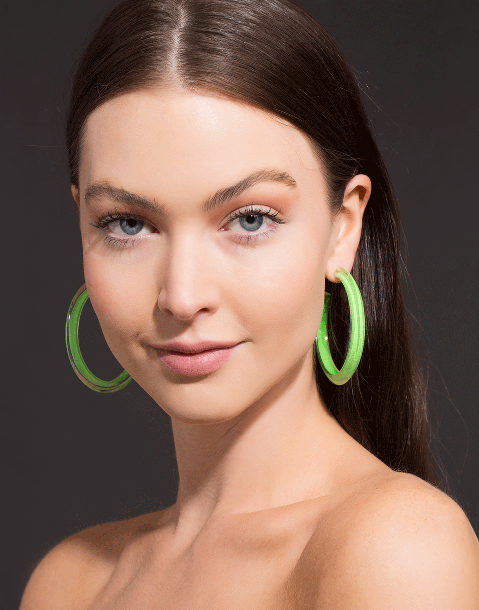 ALISON LOU-Medium Neon Green Loucite Jelly Hoops-YELLOW GOLD