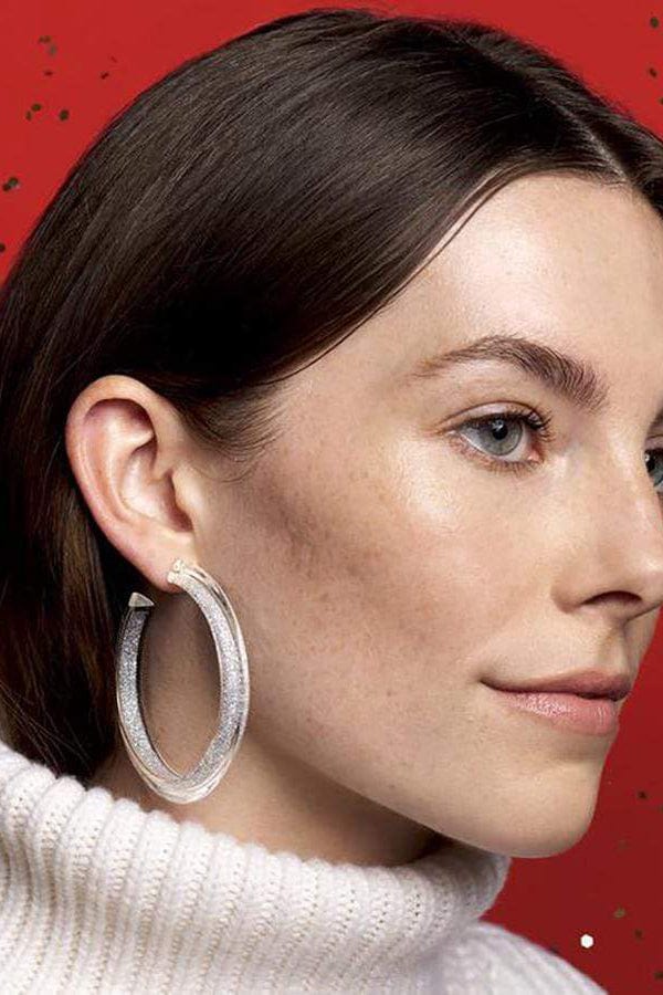ALISON LOU-Medium Silver Glitter Jelly Hoops-YELLOW GOLD