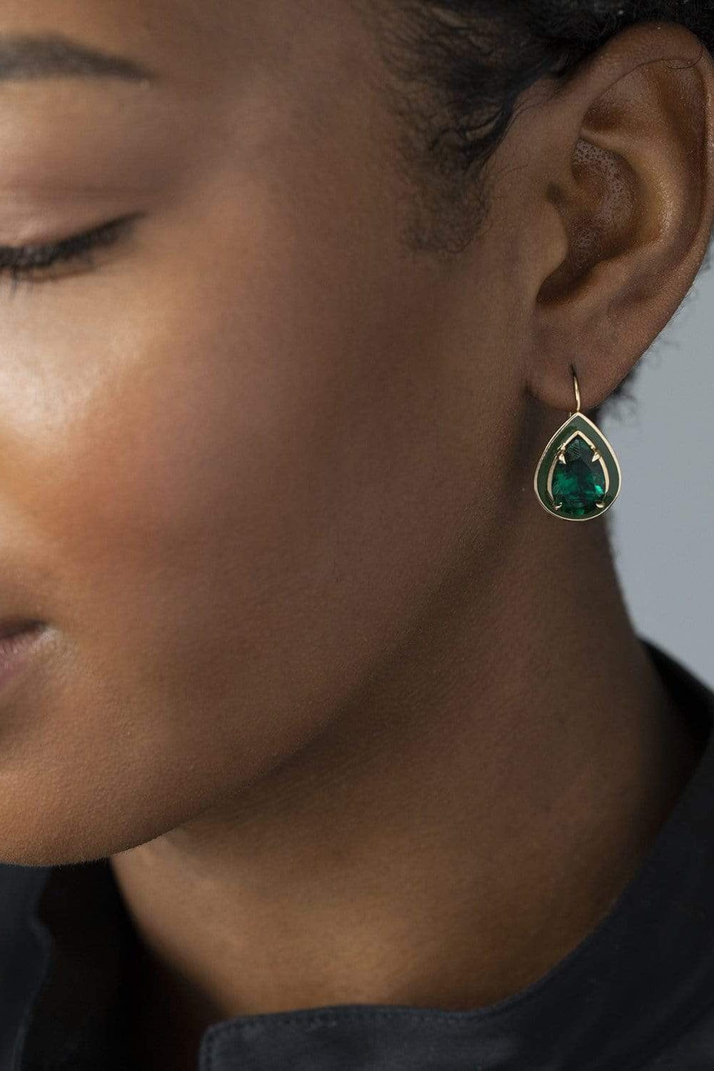ALISON LOU-Pear Emerald Drop Earrings-YELLOW GOLD