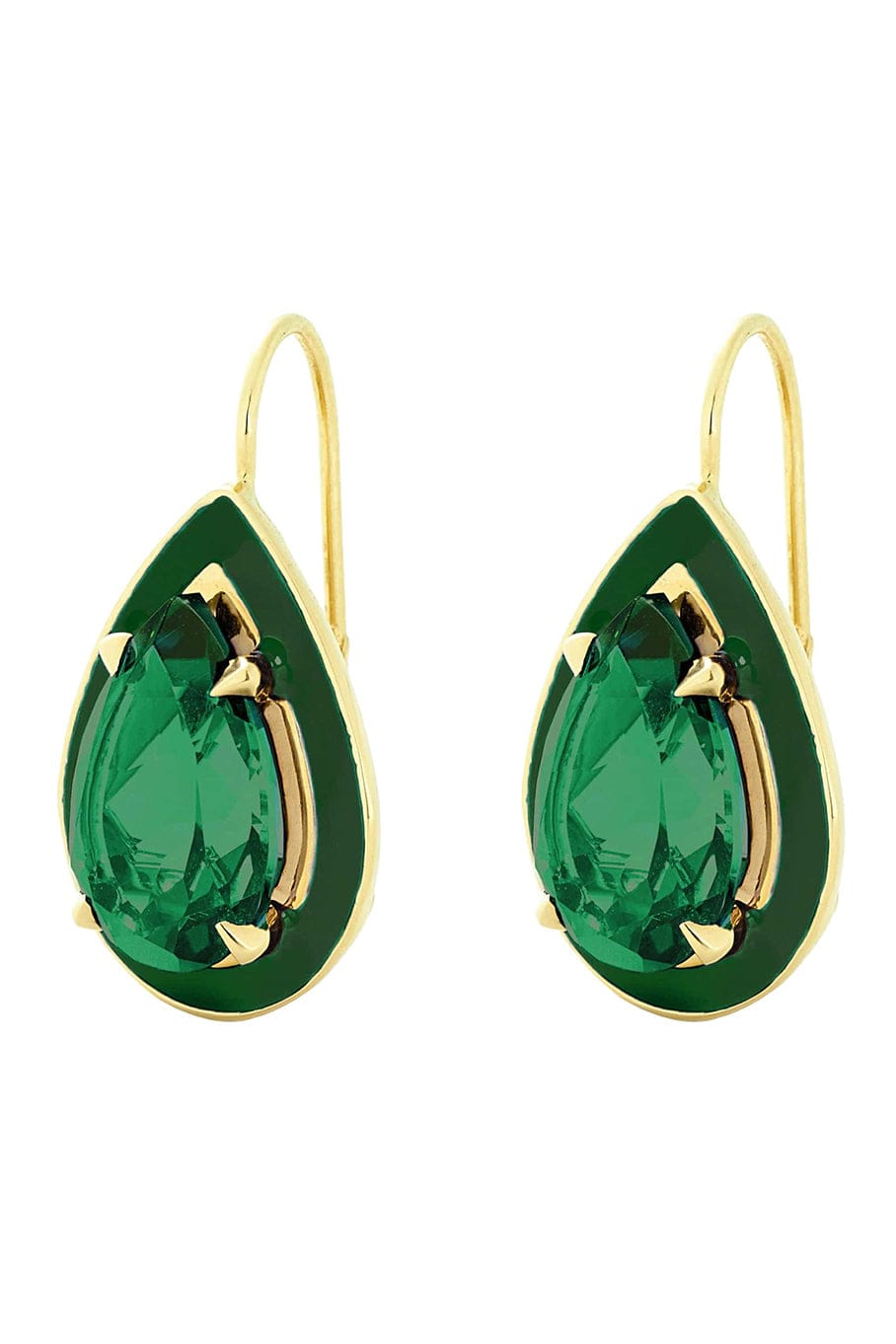 ALISON LOU-Pear Emerald Drop Earrings-YELLOW GOLD