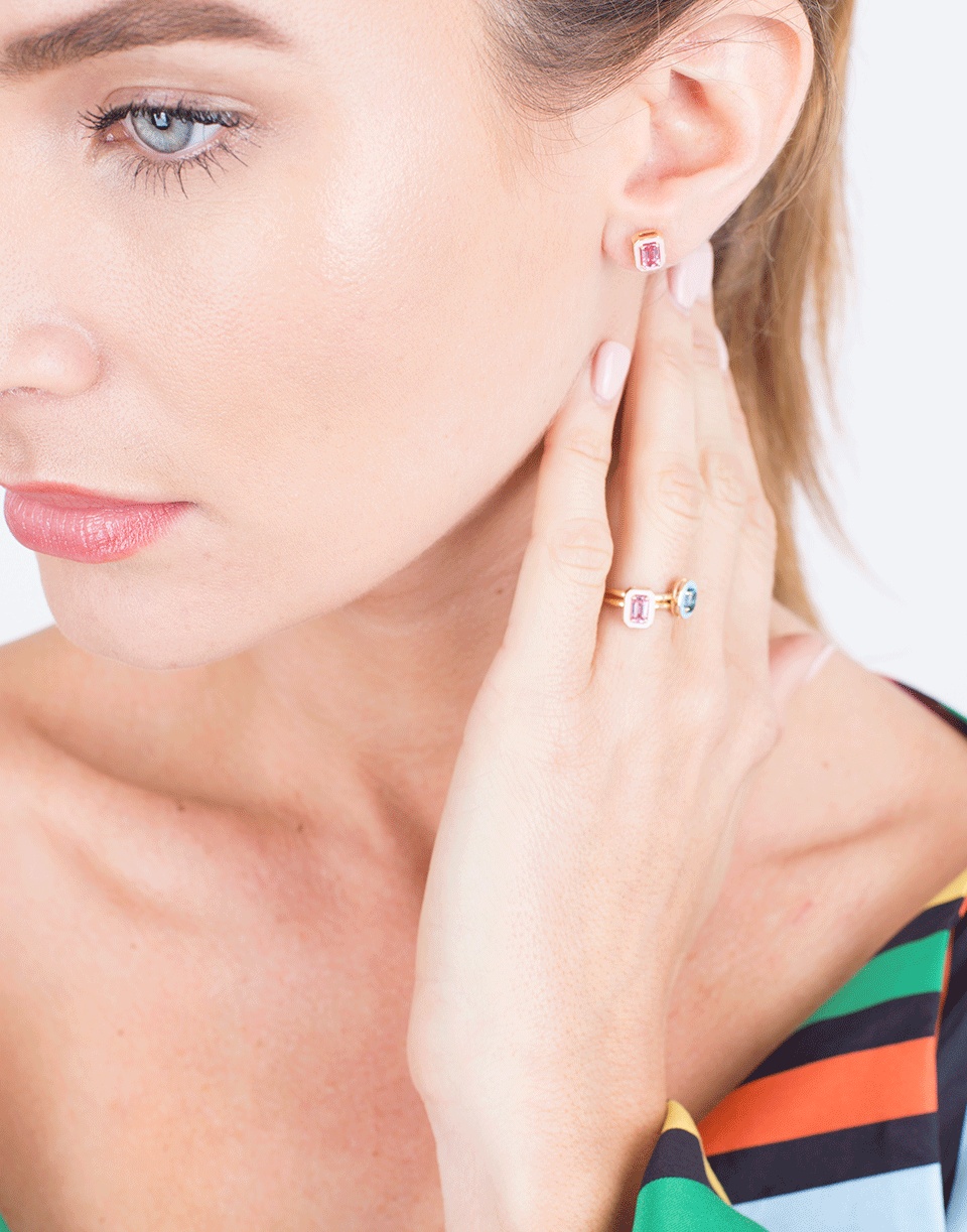 ALISON LOU-Pink Sapphire And Enamel Stud-YELLOW GOLD