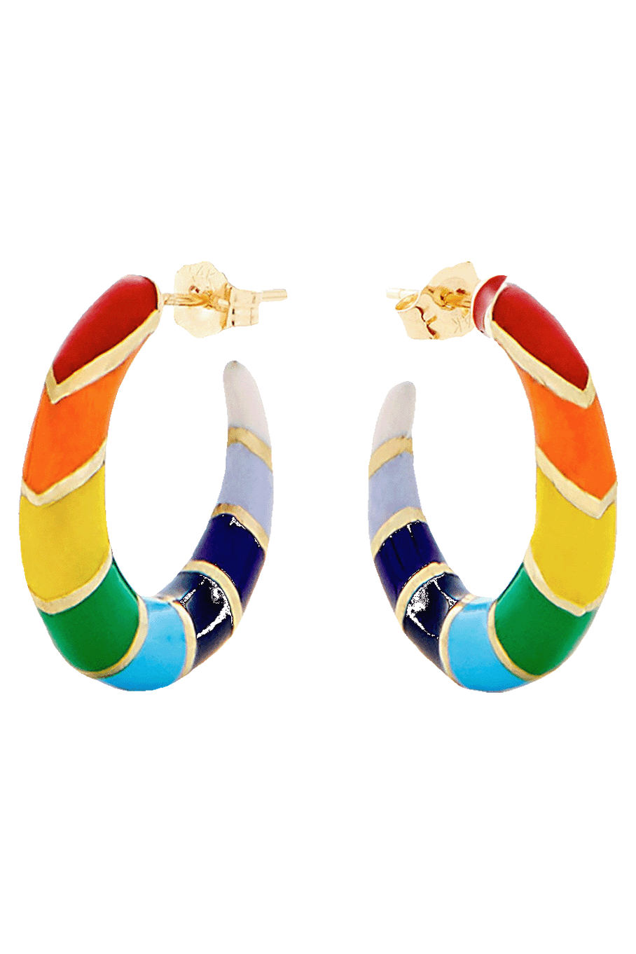 ALISON LOU-Rainbow Enamel Striped Hoops-YELLOW GOLD