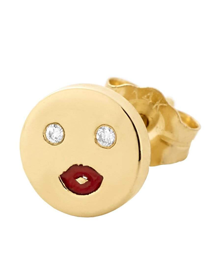 ALISON LOU-Single MWA! Happy Face Stud-YELLOW GOLD