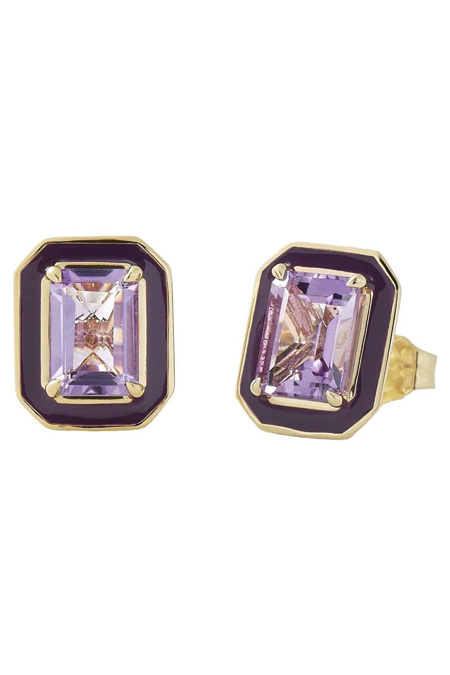 ALISON LOU-Small Amethyst Rectangle Cocktail Studs-YELLOW GOLD