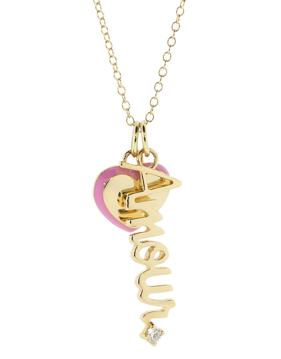 ALISON LOU-Amour Pink Puff Heart Necklace-YELLOW GOLD