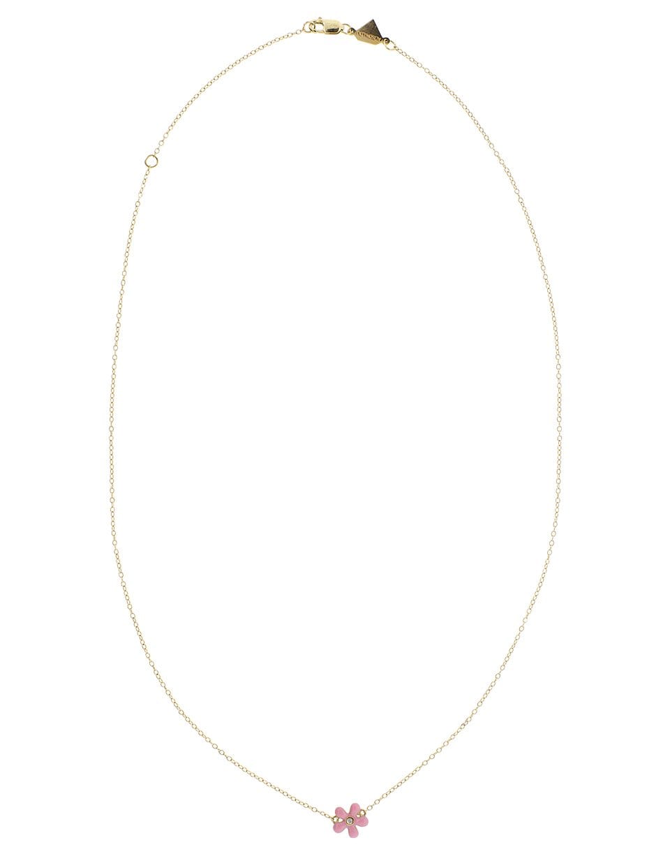 ALISON LOU-Pink Enamel Wildflower Necklace-YELLOW GOLD
