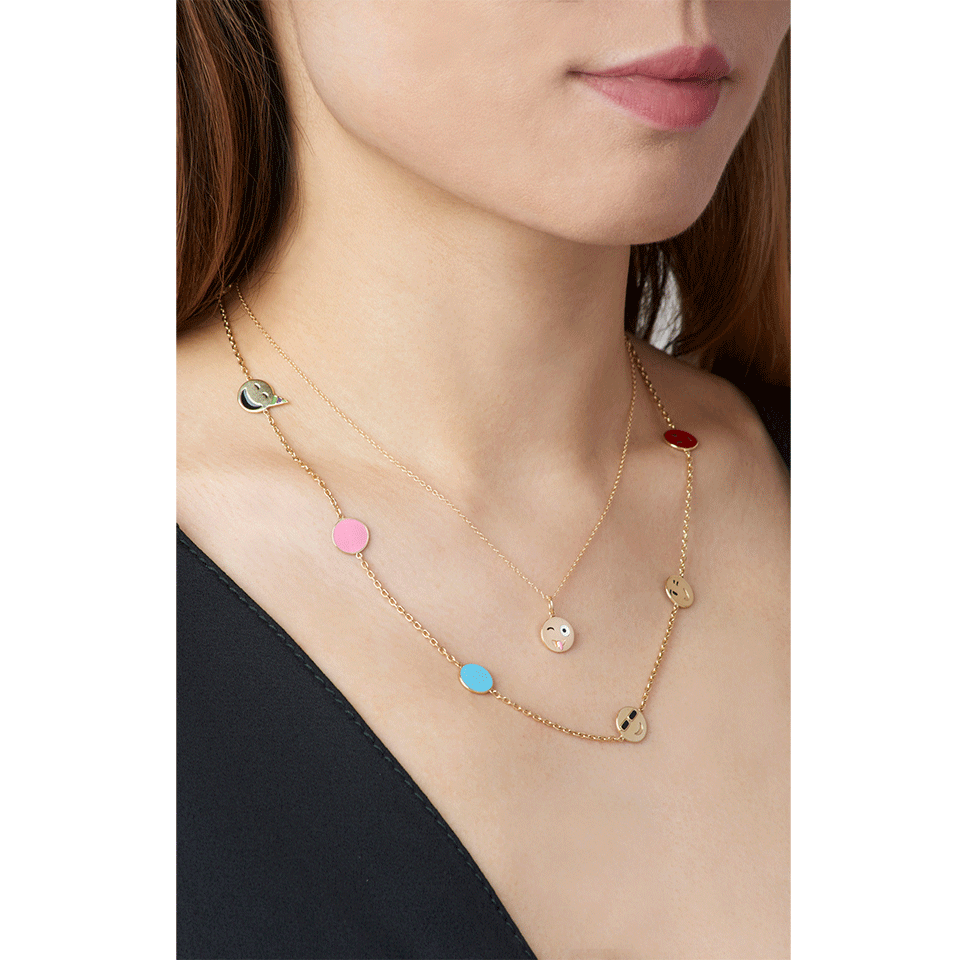 ALISON LOU-Small Crazy Face Pendant Necklace-YELLOW GOLD