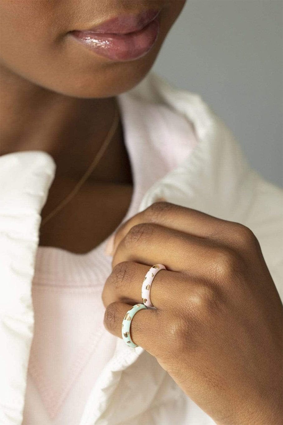 ALISON LOU-Rose Clair Enamel Amour Ring-YELLOW GOLD
