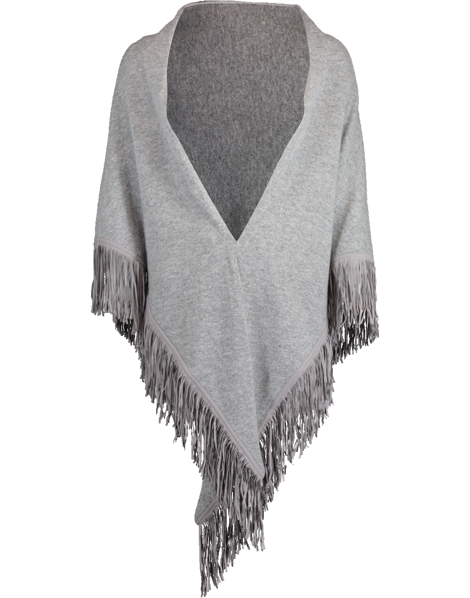 ALLUDE-Fringe Triangle Scarf-GREY