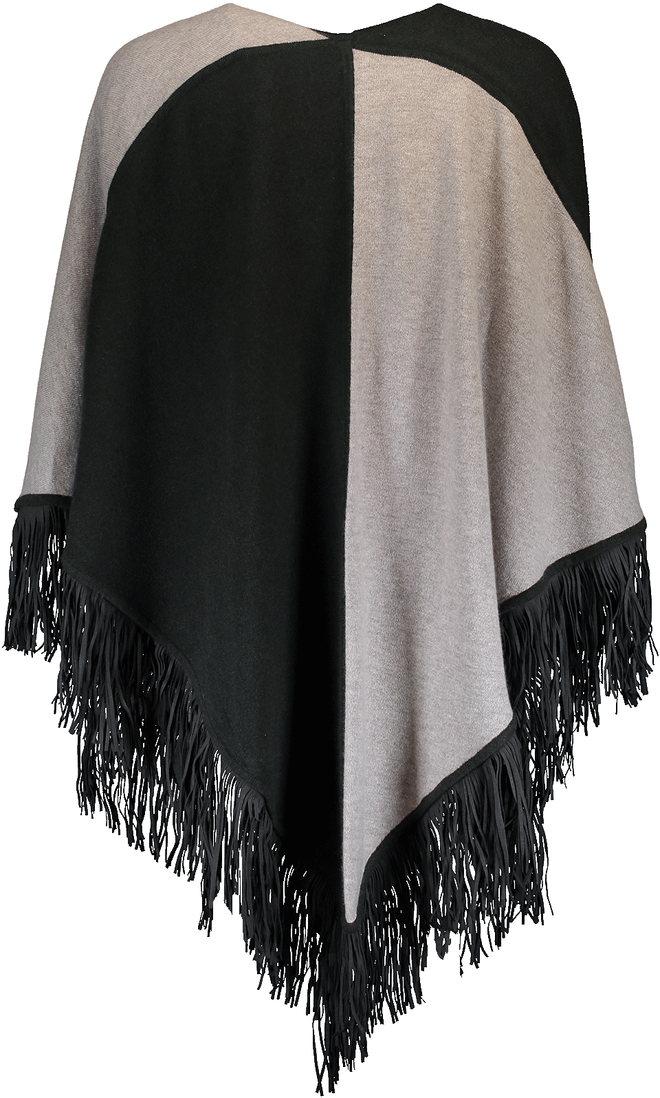 ALLUDE-Fringe Poncho-BEIG/GRN