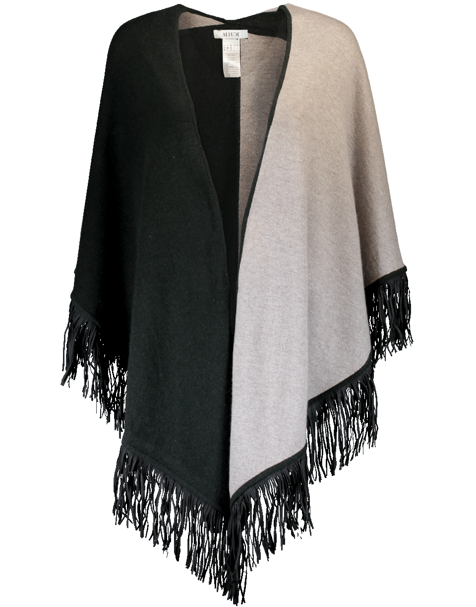 ALLUDE-Fringe Poncho-BEIG/GRN