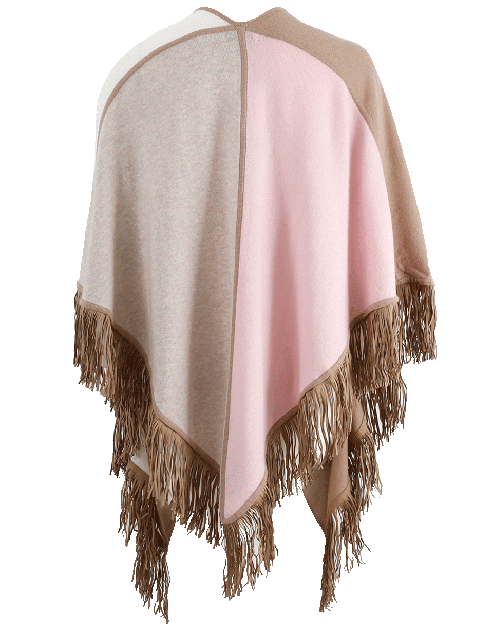 ALLUDE-Color Block Fringe Poncho-PNK/BGE