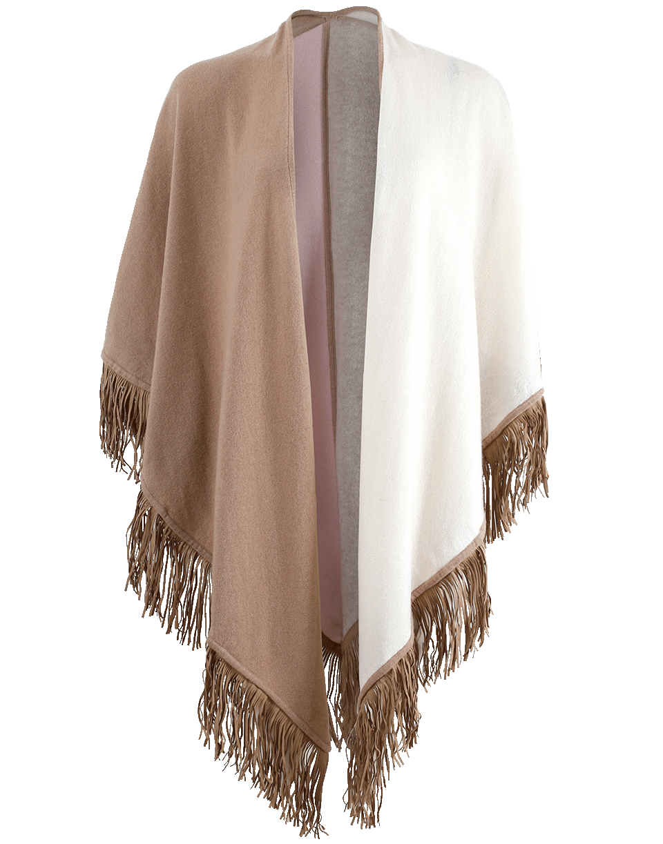 ALLUDE-Color Block Fringe Poncho-PNK/BGE