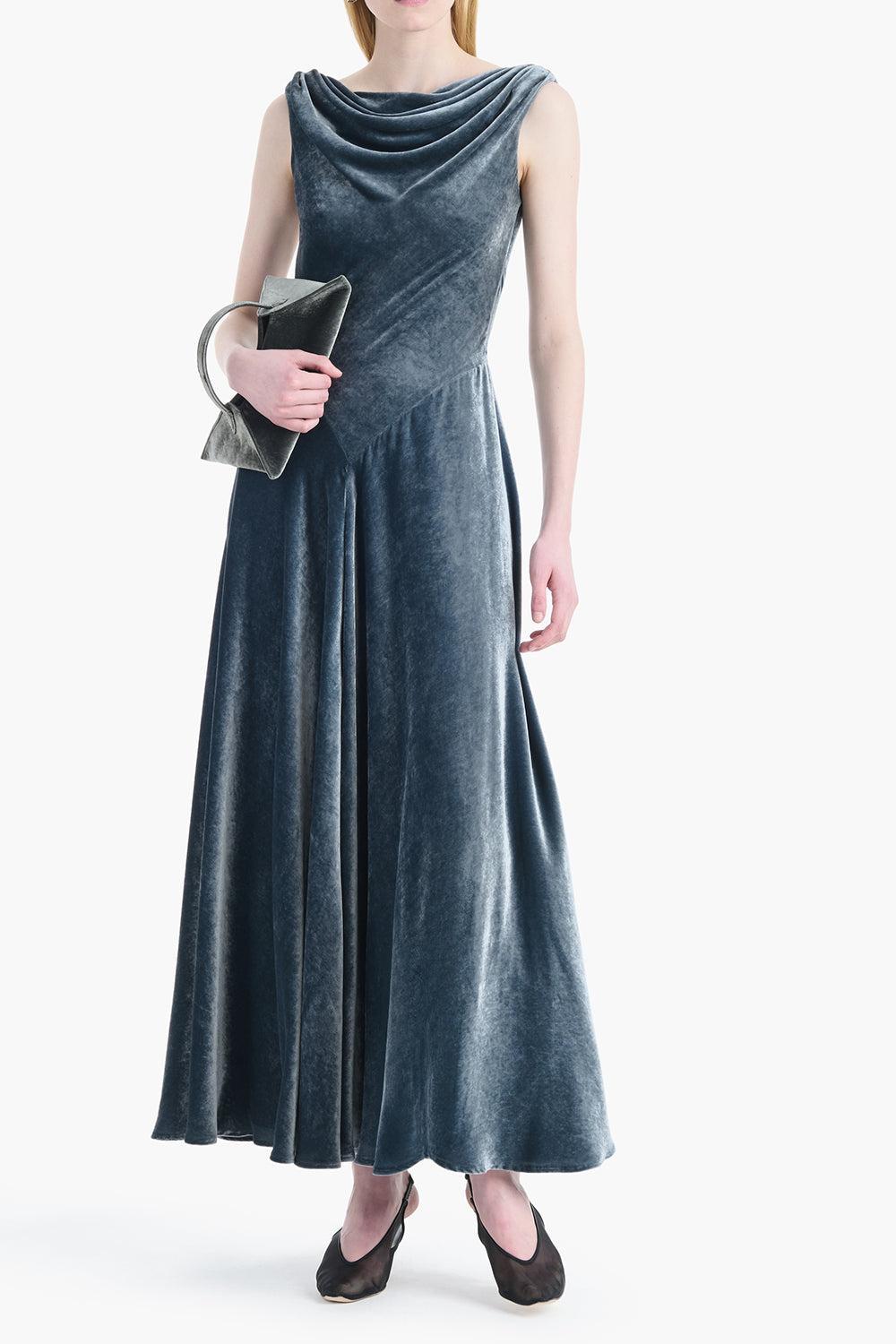 Drina Velvet Maxi Dress-GREY-36-CLOTHINGDRESSEVENING-ALTUZARRA