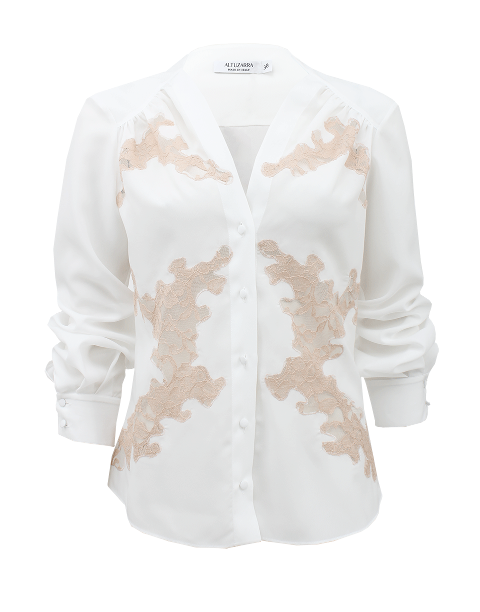 ALTUZARRA-Long Sleeve Open Neck Lace Blouse-
