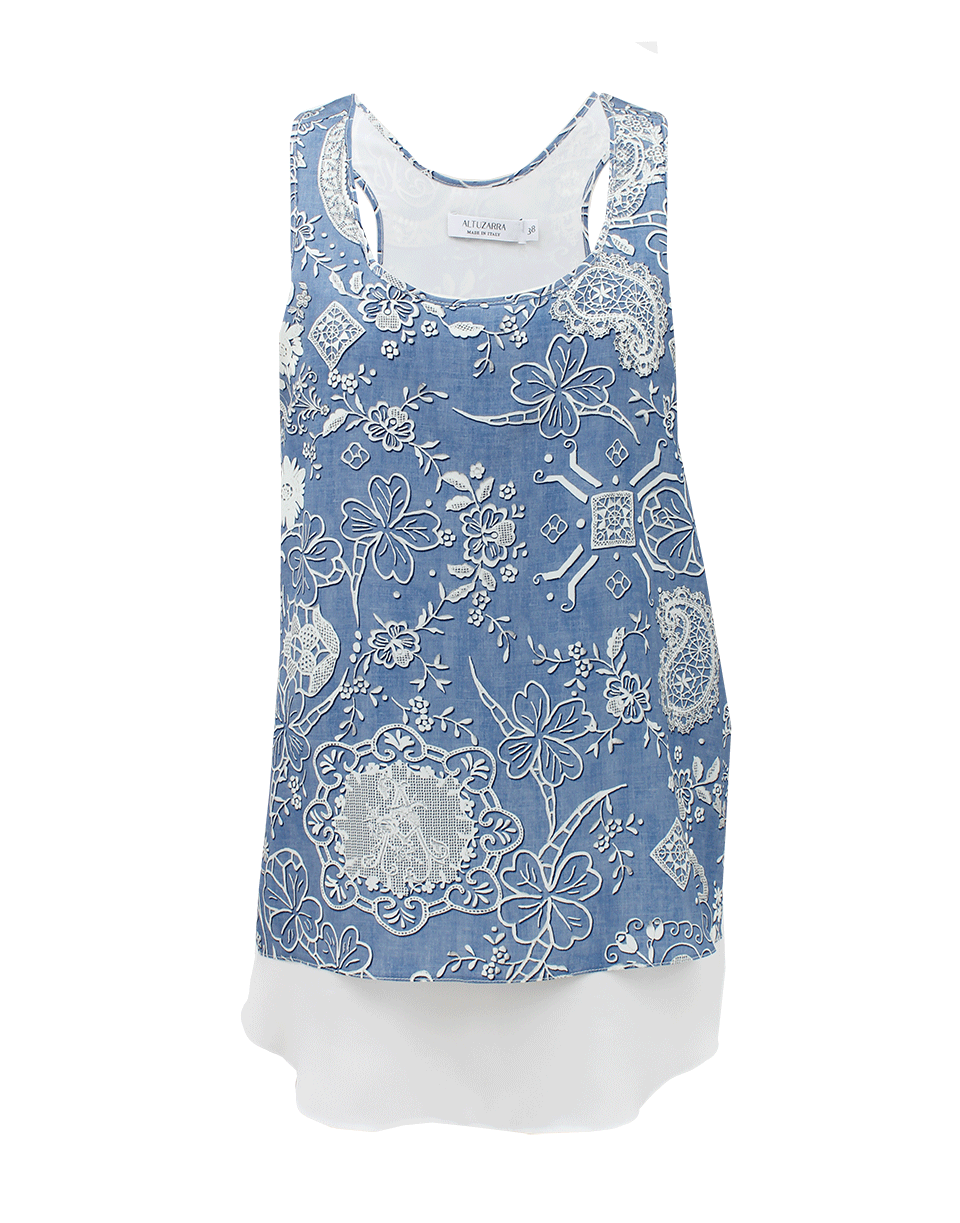 ALTUZARRA-Sleeveless Racer Back Print Lace Tank-