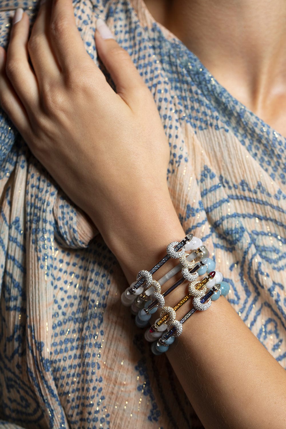 ANANYA-Aquamarine Diamond Chakra Bracelet-ROSE GOLD