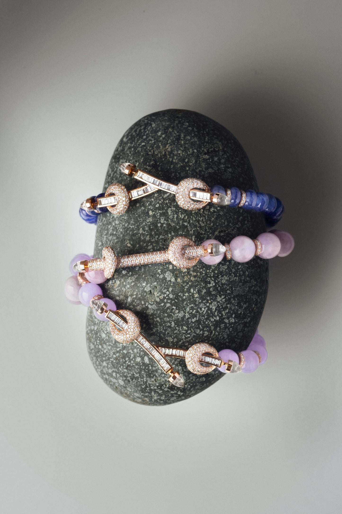 ANANYA-Lavender Quartz Diamond Twin Bar Chakra Bracelet-ROSE GOLD