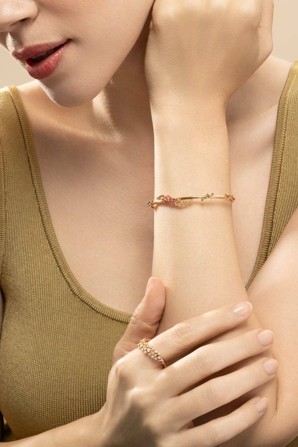Sapphire Rainbow Scatter Bangle Bracelet-ROSE GOLD-JEWELRYFINE JEWELBRACELET O-ANANYA