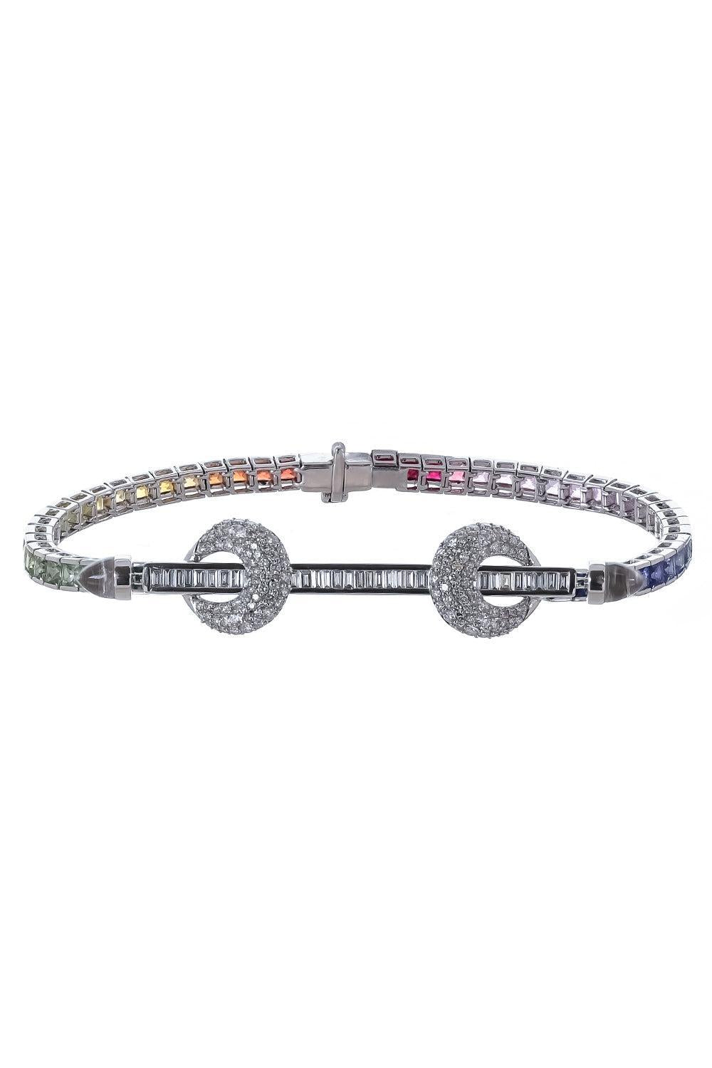 Sapphire Diamond Rainbow Chakra Tennis Bracelet-WHITE GOLD-JEWELRYFINE JEWELBRACELET O-ANANYA