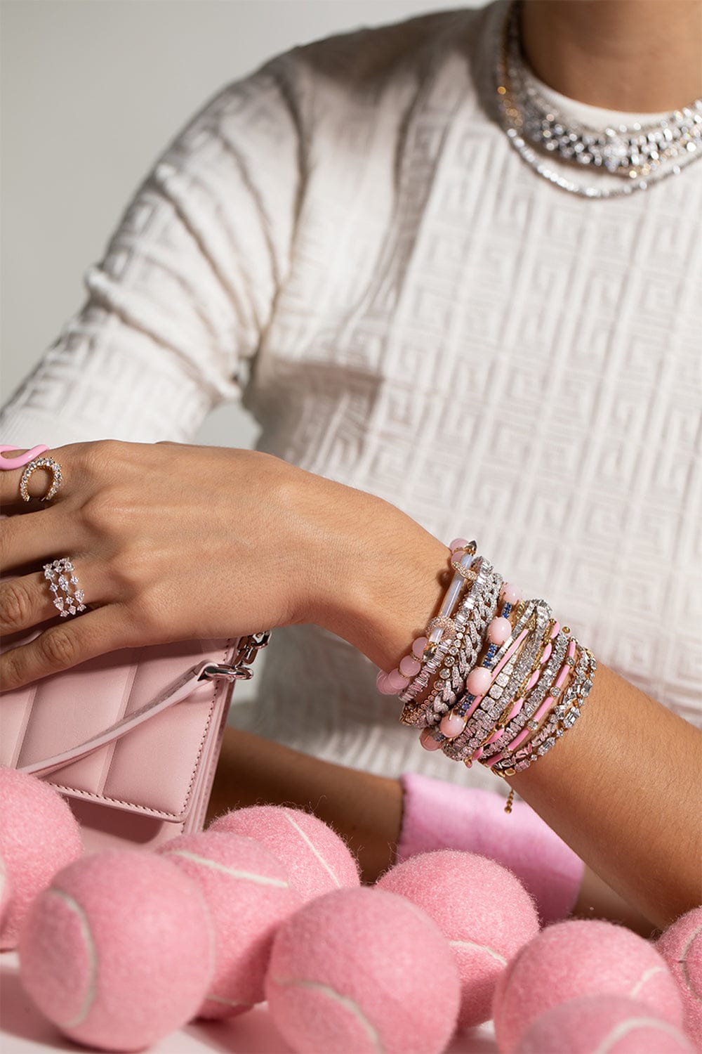 ANANYA-Angelite Rose Quartz Chakra Bracelet-YELLOW GOLD