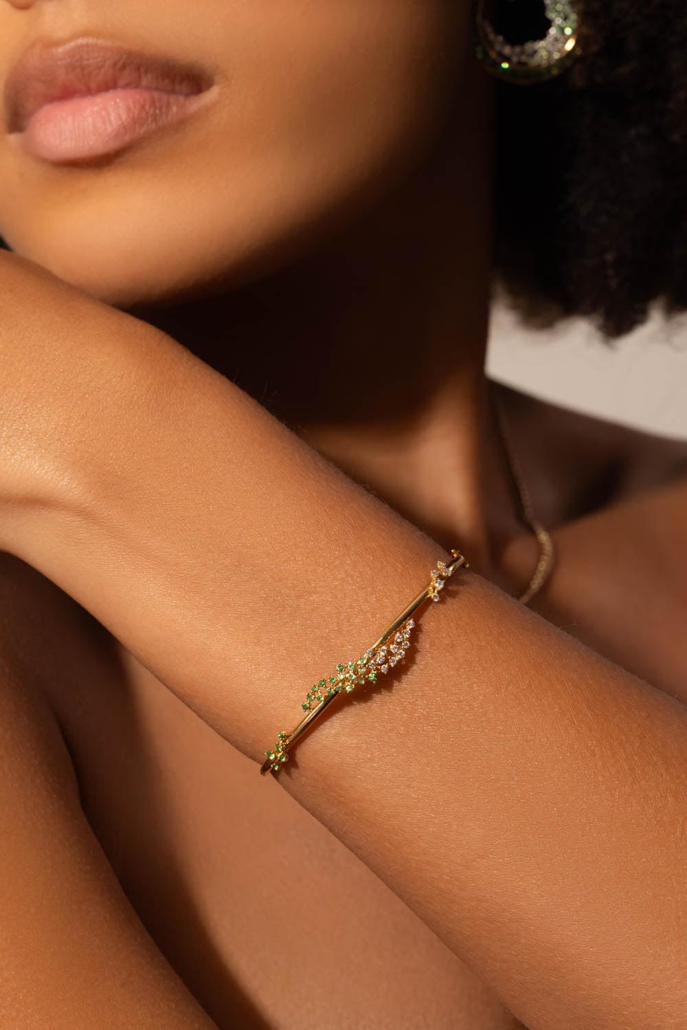 ANANYA-Green Ombre Scatter Bangle Bracelet-YELLOW GOLD